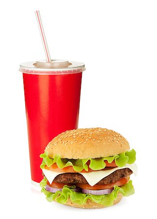 fizzy pop - Fast food drink with drinking straw and hamburger. Isolated on white background Photographie de stock - Aubaine LD & Abonnement, Code: 400-07168581