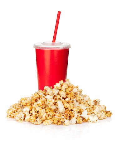 simsearch:400-04913050,k - Popcorn and fast food drink. Isolated on white background Photographie de stock - Aubaine LD & Abonnement, Code: 400-07168666