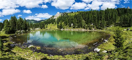 Panoramic view of the Lagusel Lake in Trentino-Alto Adige Dolomites - Italy Stock Photo - Budget Royalty-Free & Subscription, Code: 400-07168702