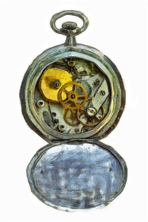 simsearch:400-07170780,k - Drawing of the old pocket watch Stock Photo - Budget Royalty-Free & Subscription, Code: 400-07168965