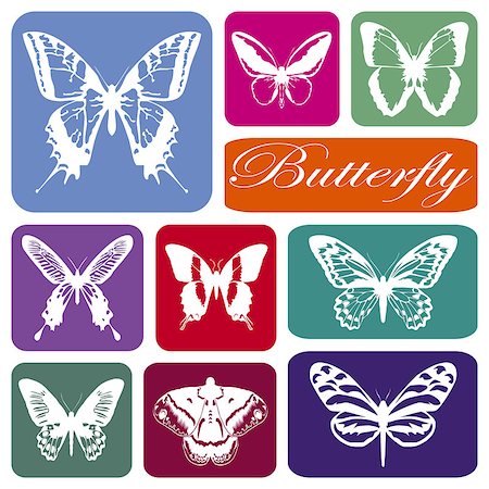 simsearch:400-06928128,k - Wallpaper with butterflies silhouettes in colorful rectangles Stockbilder - Microstock & Abonnement, Bildnummer: 400-07169196