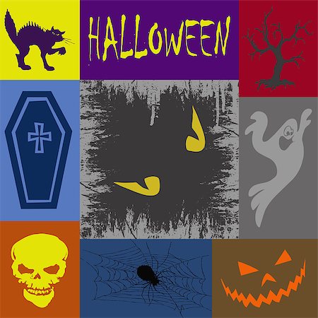 simsearch:400-06881290,k - Wallpaper with Halloween symbols in rectangles Stockbilder - Microstock & Abonnement, Bildnummer: 400-07169198