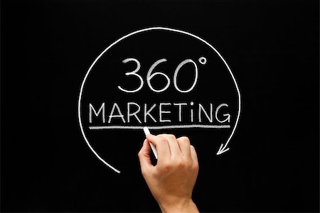 simsearch:400-07325525,k - Hand sketching 360 degrees Marketing concept with white chalk on a blackboard. Foto de stock - Super Valor sin royalties y Suscripción, Código: 400-07169635