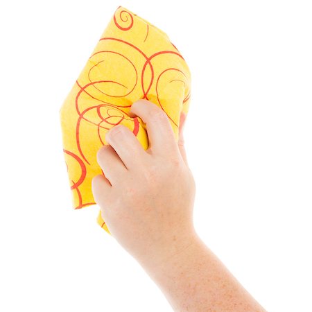 simsearch:400-04324983,k - Hand with yellow cleaning cloth isolated on white Stock Photo - Budget Royalty-Free & Subscription, Code: 400-07169800