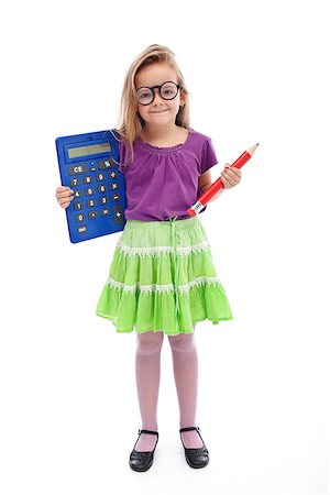 Nerd student girl with large pencil and calculator Stock Photo - Budget Royalty-Free & Subscription, Code: 400-07174168