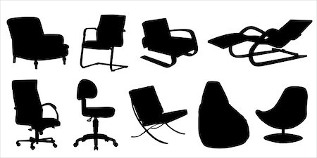 Set of chairs and armchairs design silhouette. The elements are isolated. Stock Photo - Budget Royalty-Free & Subscription, Code: 400-07174184