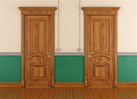 simsearch:400-06396983,k - Two wooden doors in a vintage room - rendering Stock Photo - Budget Royalty-Free & Subscription, Code: 400-07174429