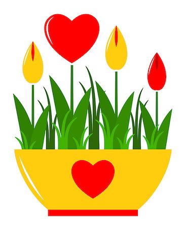 vector heart flowers in pot isolated on white background, Adobe Illustrator 8 format Stock Photo - Budget Royalty-Free & Subscription, Code: 400-07174624