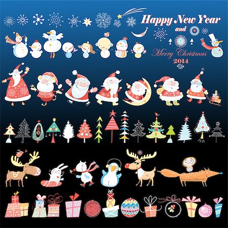 funny christmas group - Collection of Christmas design elements.Vector Pictures Stock Photo - Budget Royalty-Free & Subscription, Code: 400-07174678