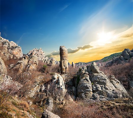 simsearch:400-09275247,k - Rocks in the Valley of ghosts in autumn at sunset Photographie de stock - Aubaine LD & Abonnement, Code: 400-07175274