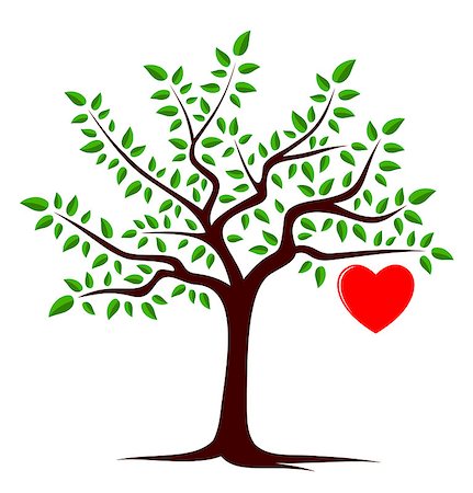 vector tree with one big heart isolated on white background, Adobe Illustrator 8 format Stock Photo - Budget Royalty-Free & Subscription, Code: 400-07175452