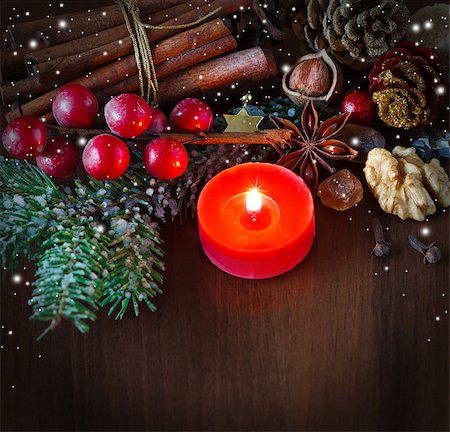 simsearch:400-07246701,k - Christmas composition with red candle. Stock Photo - Budget Royalty-Free & Subscription, Code: 400-07175474