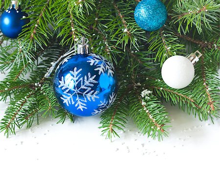round ornament hanging of a tree - Blue christmas decoration on a snow. Stock Photo - Budget Royalty-Free & Subscription, Code: 400-07175475