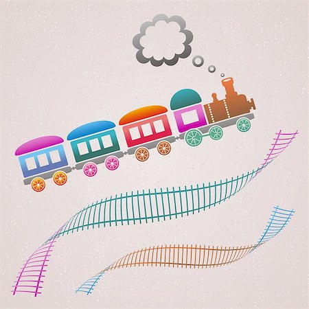 simsearch:400-04489755,k - Cute colored retro card with train and track Stock Photo - Budget Royalty-Free & Subscription, Code: 400-07175668