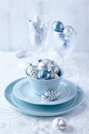 silver and blue christmas ornaments in a cup; shallow dof Stock Photo - Budget Royalty-Free & Subscription, Code: 400-07175864