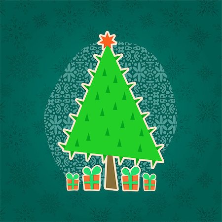 simsearch:400-07718917,k - Green Retro Greeting Card with Christmas Tree Stock Photo - Budget Royalty-Free & Subscription, Code: 400-07175868