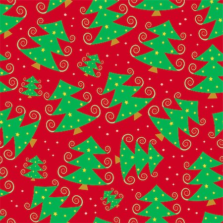 Green Cartoon Simple Christmas Tree on Red Seamless Pattern. New Year Background Stock Photo - Budget Royalty-Free & Subscription, Code: 400-07175873