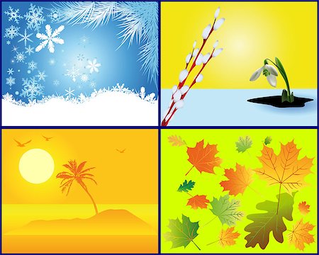 background in the form of the seasons snow, leaves, snowdrops and a summer day Stock Photo - Budget Royalty-Free & Subscription, Code: 400-07175991
