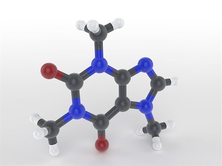 simsearch:400-08406439,k - Structure of a caffeine molecule a naturally occuring psychoactive drug found in coffee, tea and verba with pharmaceutical and medicinal properties Stock Photo - Budget Royalty-Free & Subscription, Code: 400-07176097