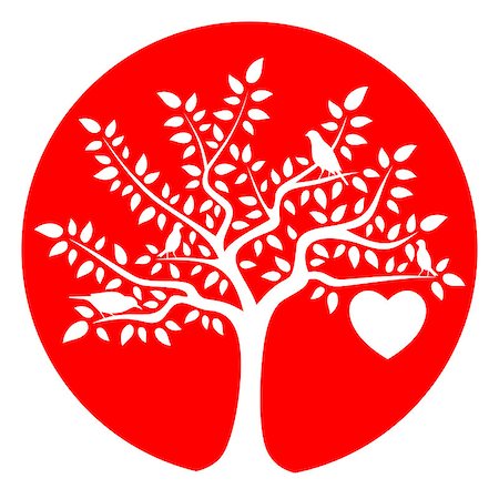 red heart vector - vector tree with one big heart and birds isolated on red round, Adobe Illustrator 8 format Photographie de stock - Aubaine LD & Abonnement, Code: 400-07176107