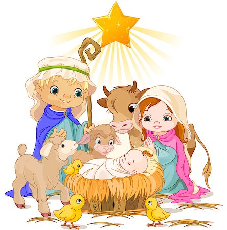 scene cartoons characters - Christmas nativity scene with holy family. Stock Photo - Budget Royalty-Free & Subscription, Code: 400-07176583