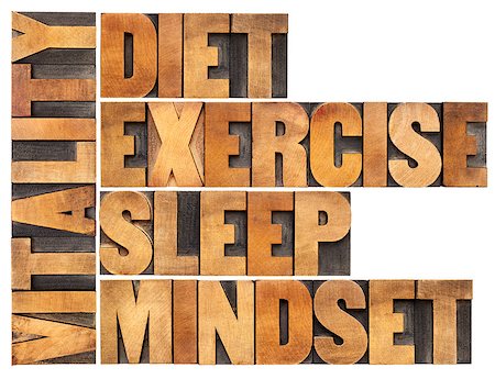 simsearch:400-07179122,k - diet, sleep, exercise and mindset - vitality concept - isolated word abstract in vintage letterpress wood type Stock Photo - Budget Royalty-Free & Subscription, Code: 400-07179122