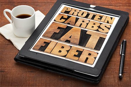 simsearch:400-07179122,k - protein, carbs, fat, fiber - dietary components of food -  word abstractt in letterpress wood type on a digital tablet Stock Photo - Budget Royalty-Free & Subscription, Code: 400-07179146