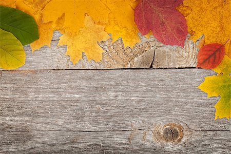 simsearch:400-07179654,k - Autumn leaves on wood texture background Photographie de stock - Aubaine LD & Abonnement, Code: 400-07179392