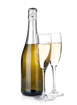 Champagne bottle and two glasses. Isolated on white background Stock Photo - Budget Royalty-Free & Subscription, Code: 400-07179556