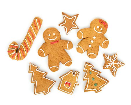 simsearch:400-05736949,k - Homemade various christmas gingerbread cookies on white background Foto de stock - Super Valor sin royalties y Suscripción, Código: 400-07179649