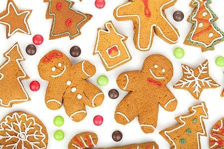 simsearch:400-05746007,k - Homemade various christmas gingerbread cookies on white background Stock Photo - Budget Royalty-Free & Subscription, Code: 400-07179651