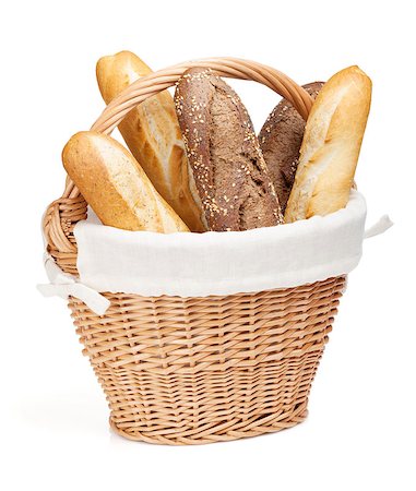 simsearch:400-06416084,k - Various of french baguette basket. Isolated on white background Photographie de stock - Aubaine LD & Abonnement, Code: 400-07179771