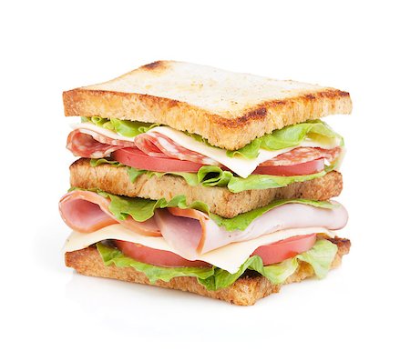 Toast sandwich with meat and vegetables. Isolated on white background Stock Photo - Budget Royalty-Free & Subscription, Code: 400-07179773