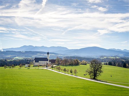 deer farm - Pilgrimage church Wilparting in the landscape of Bavaria, Germany Stock Photo - Budget Royalty-Free & Subscription, Code: 400-07179829