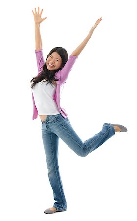 simsearch:400-05147336,k - Happy Southeast Asian Chinese woman arms opened up. Full body standing isolated on white background Foto de stock - Super Valor sin royalties y Suscripción, Código: 400-07170004