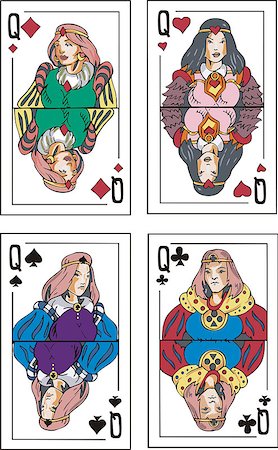 deck of cards - Playing cards. Queens. Set of color vector illustrations. Stock Photo - Budget Royalty-Free & Subscription, Code: 400-07170939