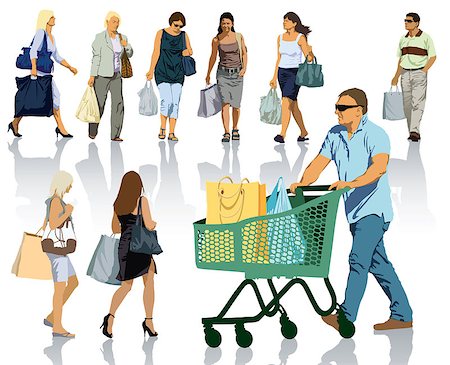 simsearch:400-07924838,k - Set of people silhouettes. Happy shopping people holding bags with products. EPS 10. Foto de stock - Super Valor sin royalties y Suscripción, Código: 400-07171174