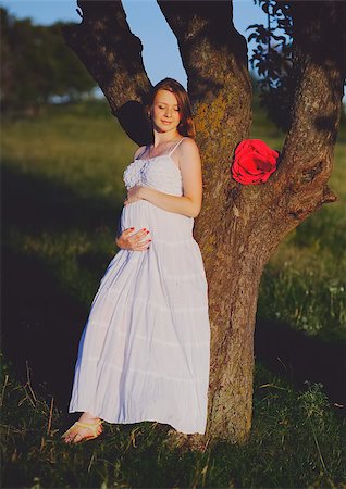 Beautiful  cute pregnant woman in decorated garden. Motherhood. Stock Photo - Budget Royalty-Free & Subscription, Code: 400-07171305