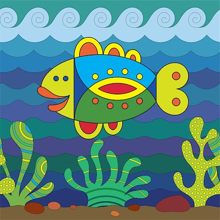 simsearch:400-07171376,k - Stylize fantasy fish under water. Stockbilder - Microstock & Abonnement, Bildnummer: 400-07171344