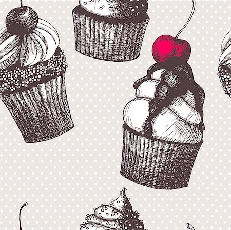 dessert to sketch - Seamless Hand drawn pattern. Stock Photo - Budget Royalty-Free & Subscription, Code: 400-07171385