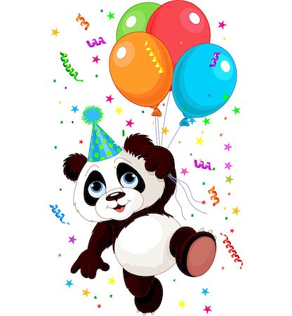 Funny panda flying with balloons Stock Photo - Budget Royalty-Free & Subscription, Code: 400-07171383
