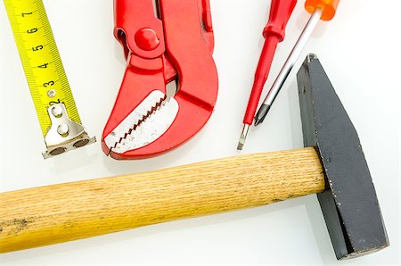 simsearch:640-02773025,k - Top view of various work tool on a white table. Stock Photo - Budget Royalty-Free & Subscription, Code: 400-07171605