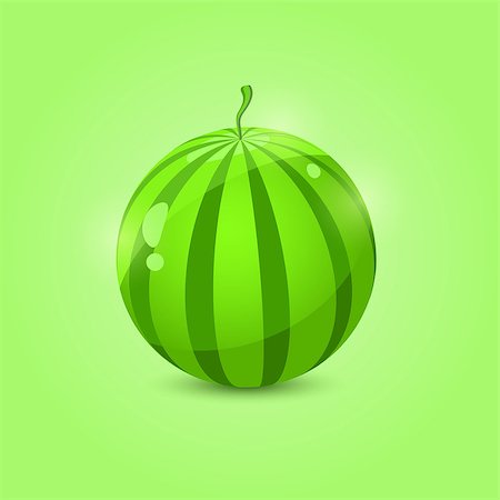 simsearch:400-05886533,k - Juicy Whole Watermelon Isolated On Green Background. Vector Icon Photographie de stock - Aubaine LD & Abonnement, Code: 400-07171794