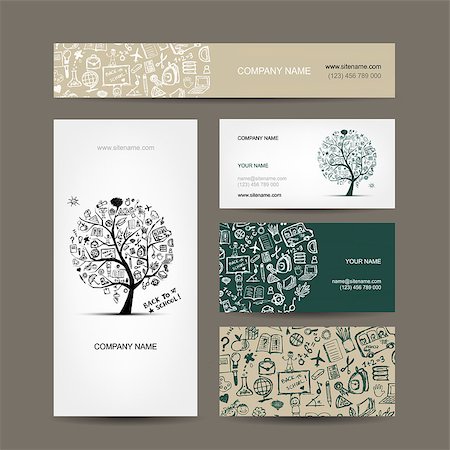 simsearch:400-07296734,k - Business cards collection with school sketch for your design Stock Photo - Budget Royalty-Free & Subscription, Code: 400-07171849