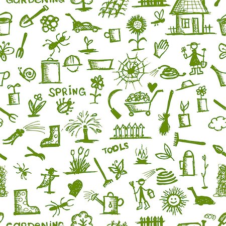 simsearch:400-05303494,k - Garden tools sketch, seamless pattern for your design Fotografie stock - Microstock e Abbonamento, Codice: 400-07171875