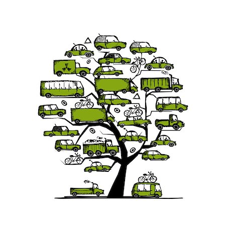 Tree with green cars, transportation concept for your design Photographie de stock - Aubaine LD & Abonnement, Code: 400-07171937