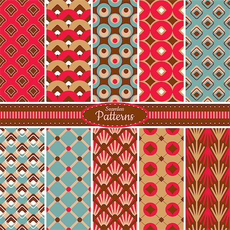 simsearch:400-07055327,k - Collection of 10 geometric colorful seamless pattern background. Great for web page backgrounds, wallpapers, interiors, home decor, apparel, etc. Vector file includes pattern swatch for each pattern. Stock Photo - Budget Royalty-Free & Subscription, Code: 400-07172054