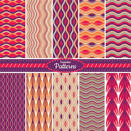 Collection of 10 geometric colorful seamless pattern background. Great for web page backgrounds, wallpapers, interiors, home decor, apparel, etc. Vector file includes pattern swatch for each pattern. Stock Photo - Budget Royalty-Free & Subscription, Code: 400-07172055