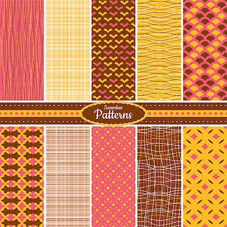 simsearch:400-07055327,k - Collection of 10 geometric colorful seamless pattern background. Great for web page backgrounds, wallpapers, interiors, home decor, apparel, etc. Vector file includes pattern swatch for each pattern. Stock Photo - Budget Royalty-Free & Subscription, Code: 400-07172053