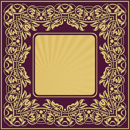simsearch:400-08836820,k - Gold vintage frame with floral ornamental border Photographie de stock - Aubaine LD & Abonnement, Code: 400-07172119